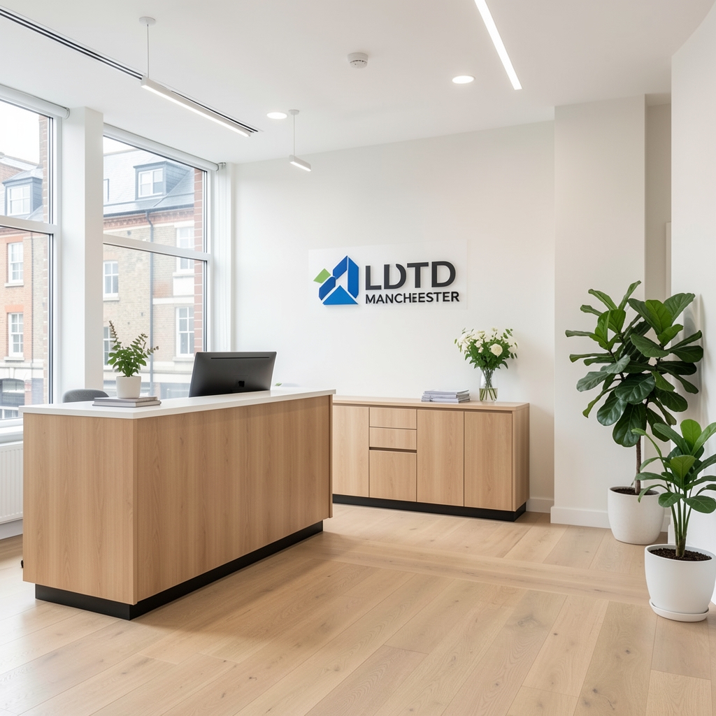 Bright reception area of the Kalvena Wellness Ltd office on King Street Manchester