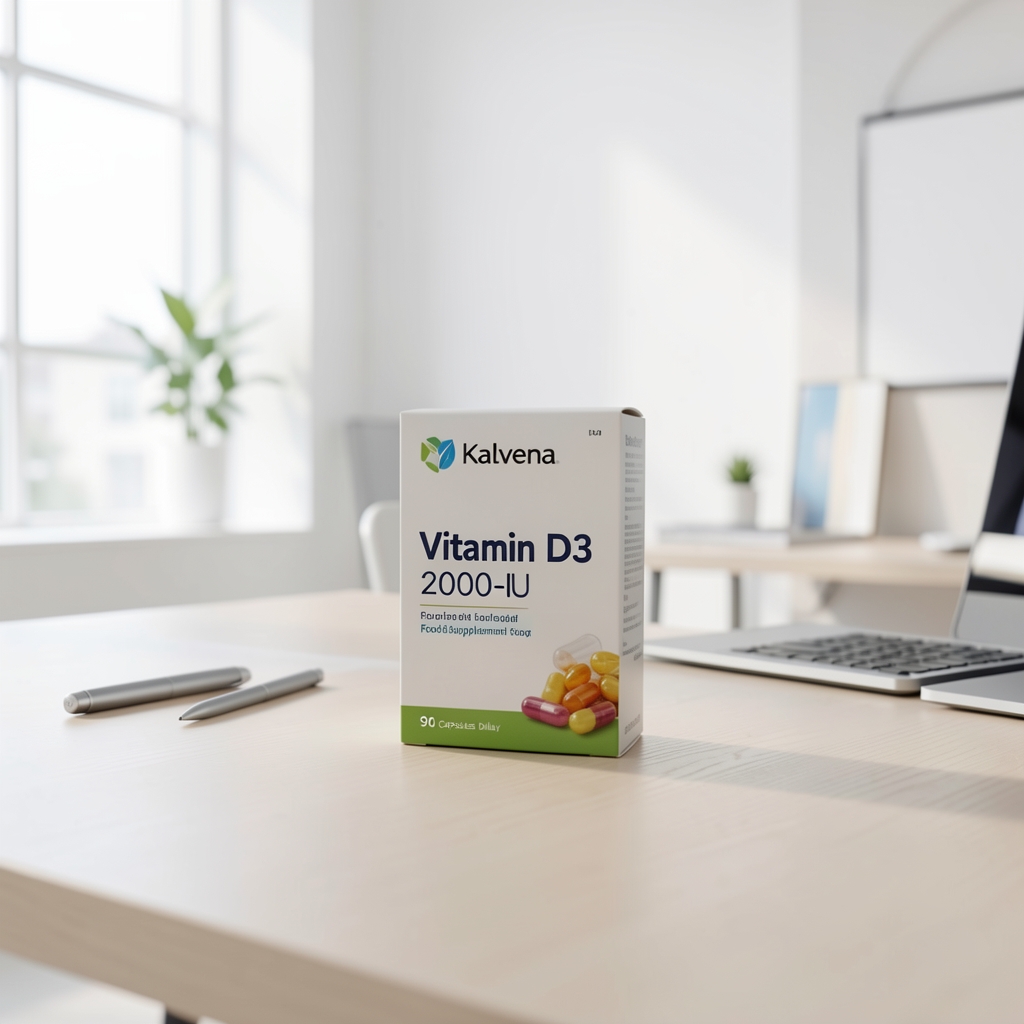 Vitamin D3 2000 IU by Kalvena — 90 capsules daily food supplement box