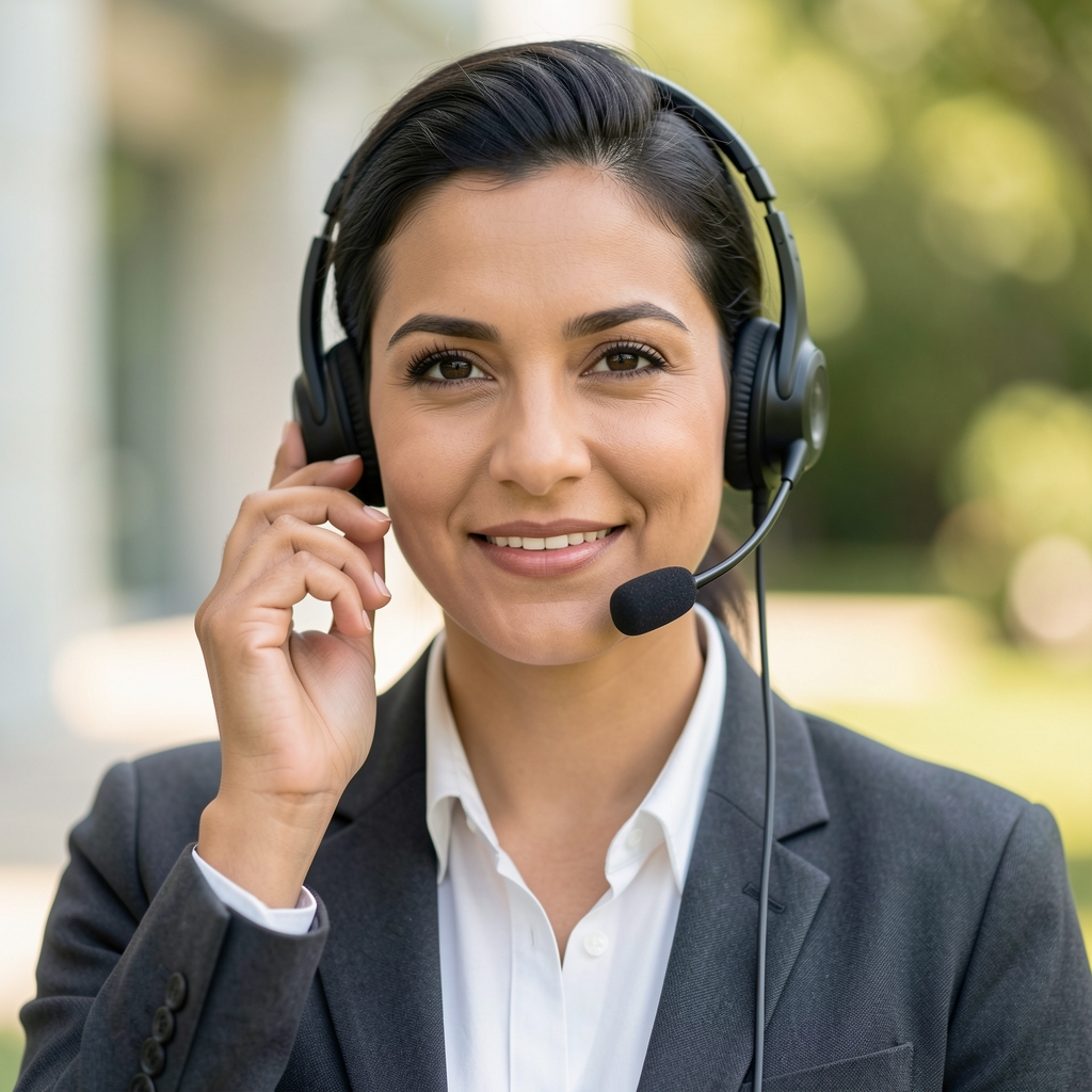 Customer support team member on a headset answering a phone confirmation call